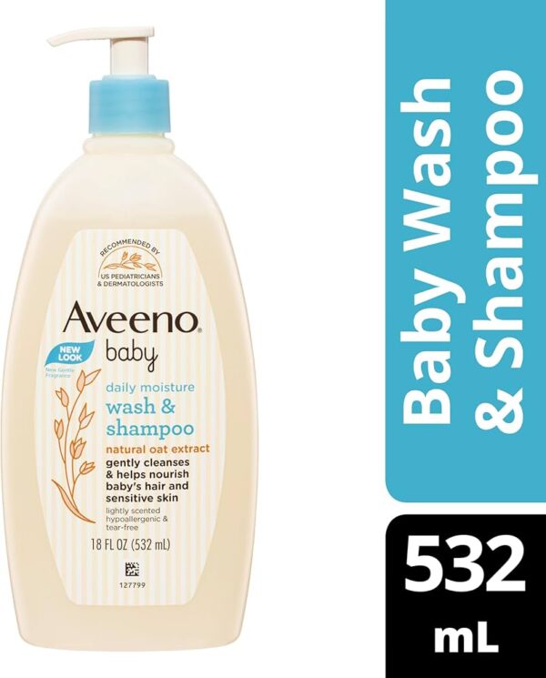 Aveeno Baby Daily Moisture Wash & Shampoo-532ML - Image 2